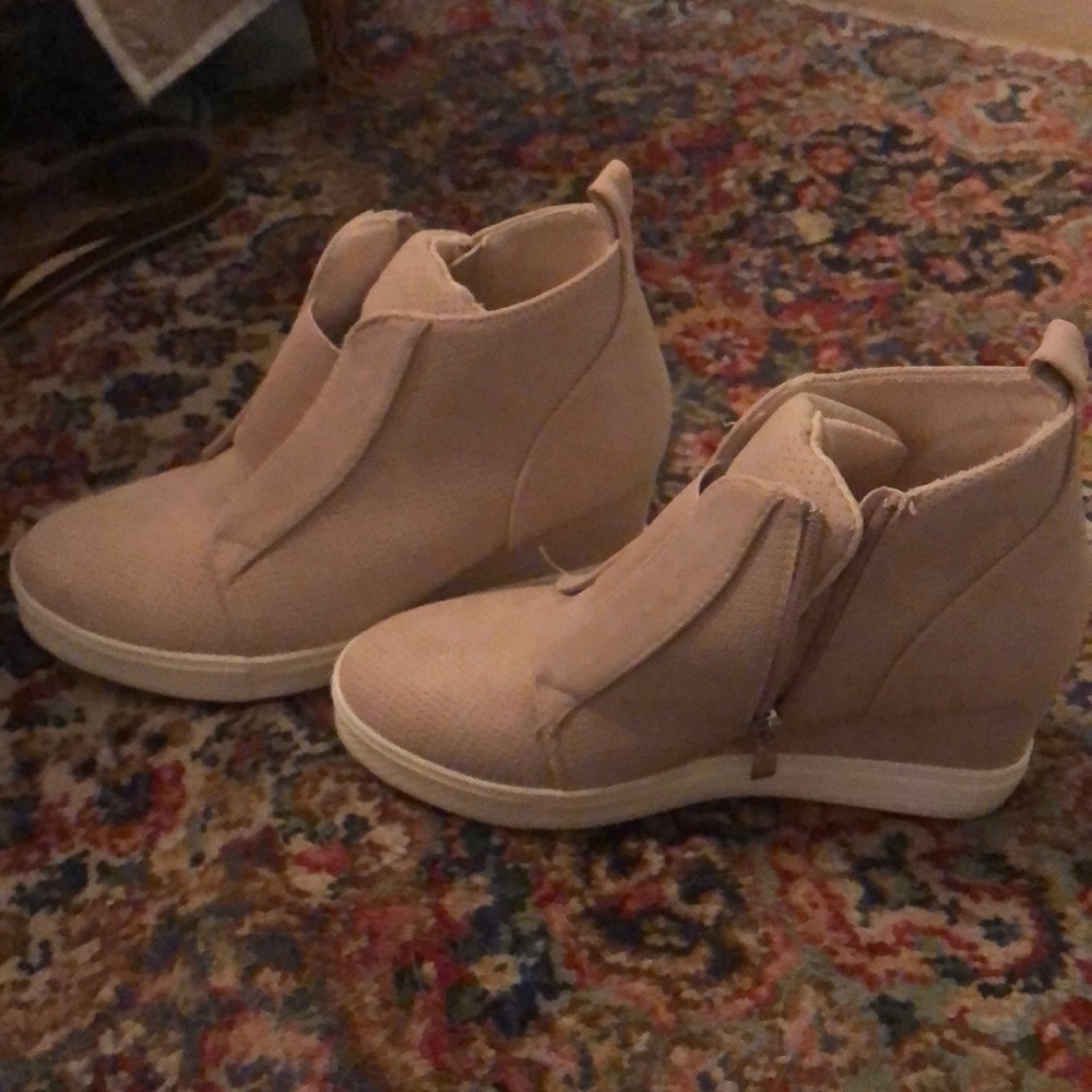 Blush sneaker wedge.